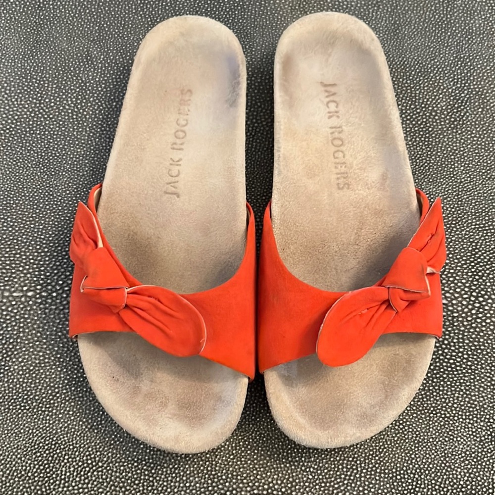 Jack Rogers Dorothy Red Bow Suede Slides Size 7.5M